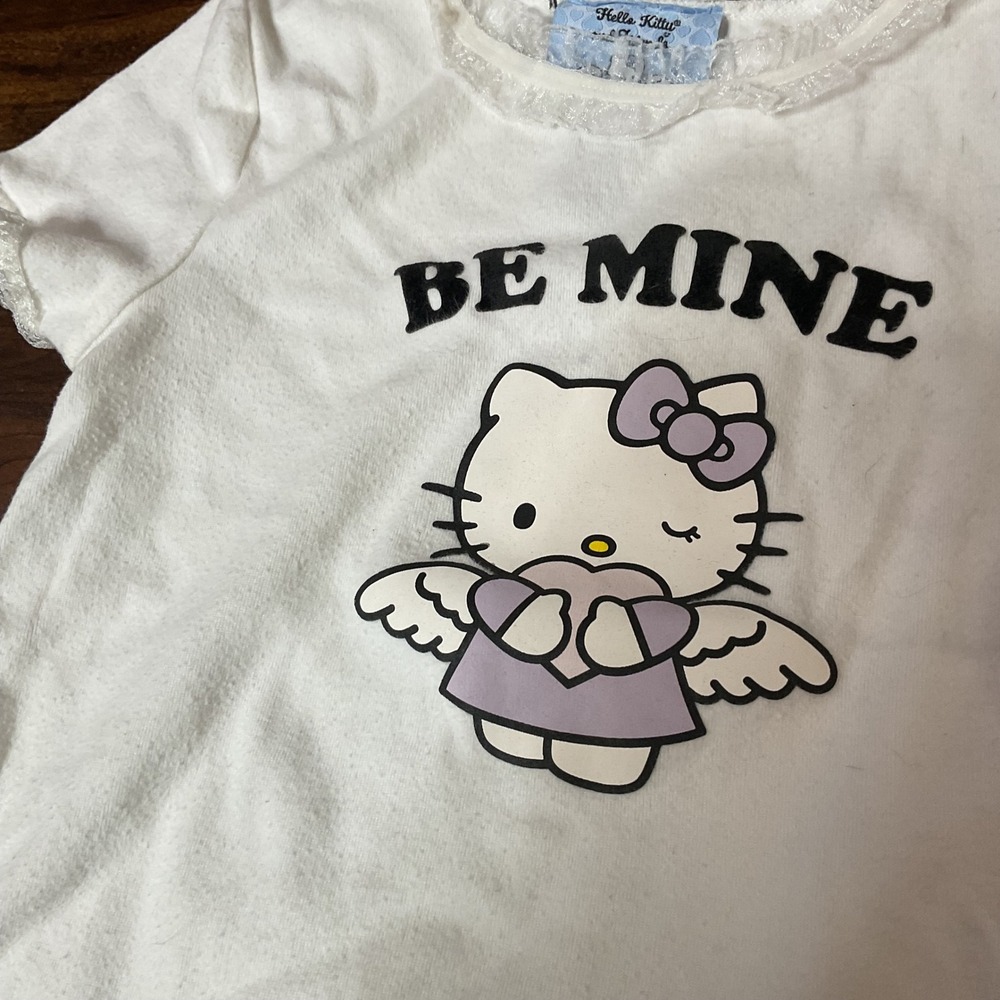 Forever 21 Kids Hello Kitty Angel Be Mine Lace Trim Graphic T-Shirt White 9/10